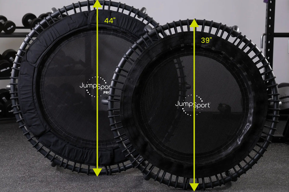 JumpSport fitness trampolines in 44” and 39” sizes for a trampoline measurement guide.