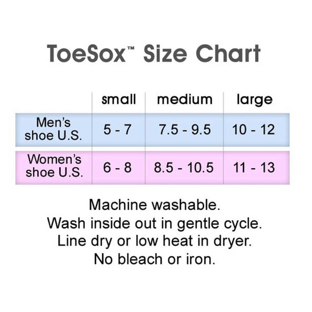 Trampoline ToeSox sizing chart