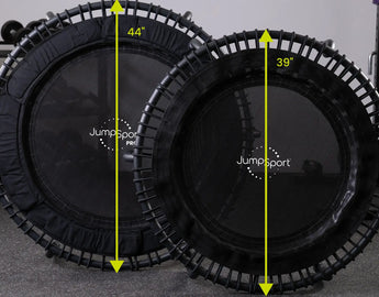 JumpSport fitness trampolines in 44” and 39” sizes for a trampoline measurement guide.