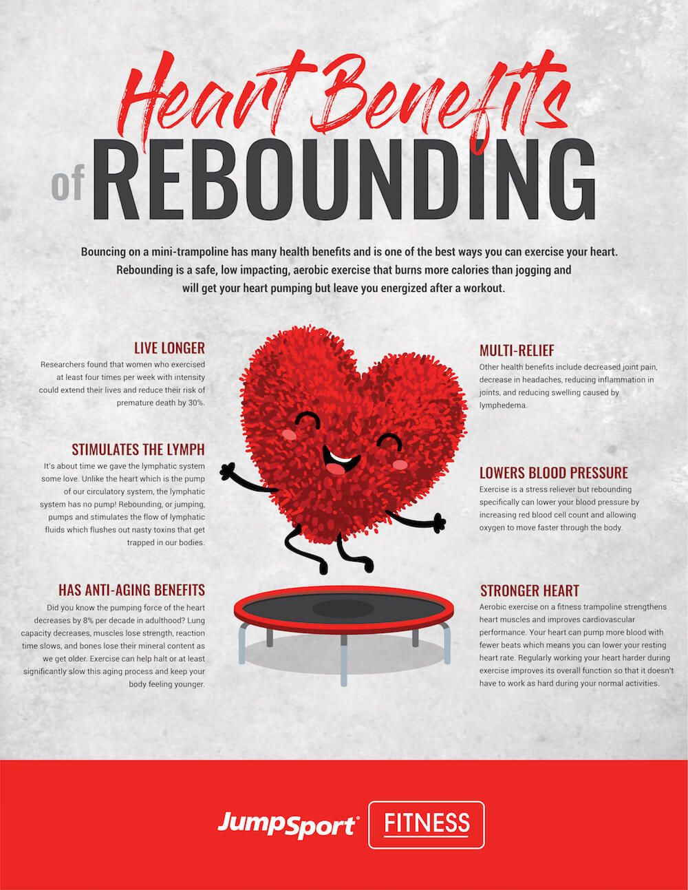 Health benefits of rebounding for your heart infographic